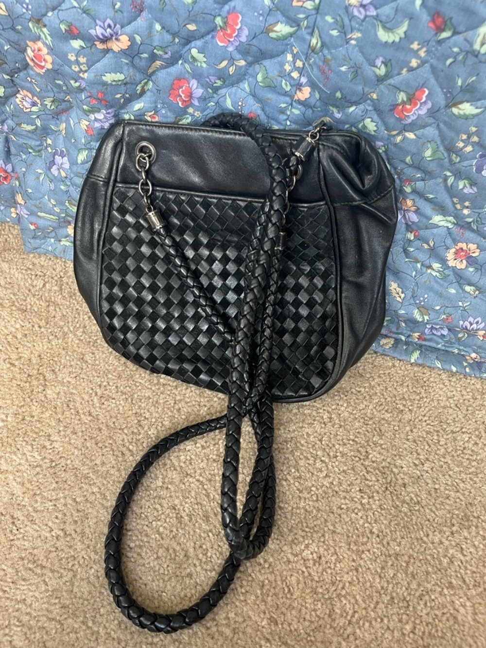 Black Woven Leather Crossbody Bag